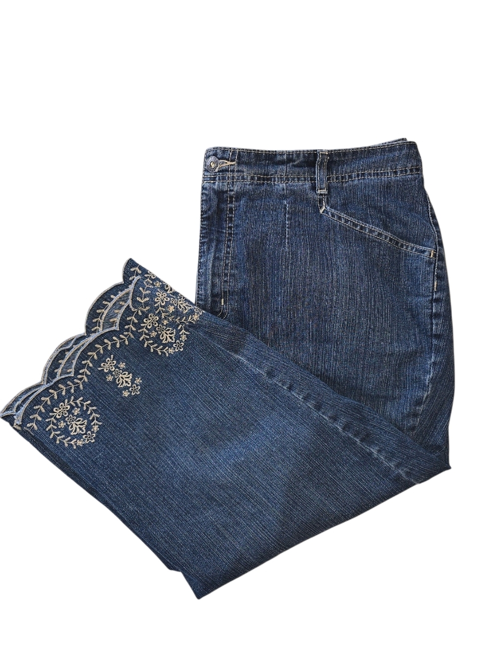Gloria Vanderbilt Women’s Plus Dark Blue Embroidered Hem Capri Jeans
